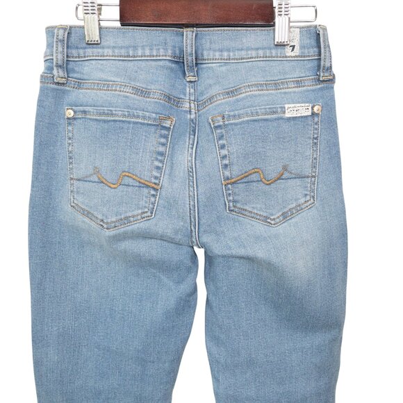 7 For All Mankind Roxanne Ankle W 25 L 26 Straight Light Blue Jeans Raw Hem - Picture 8 of 11
